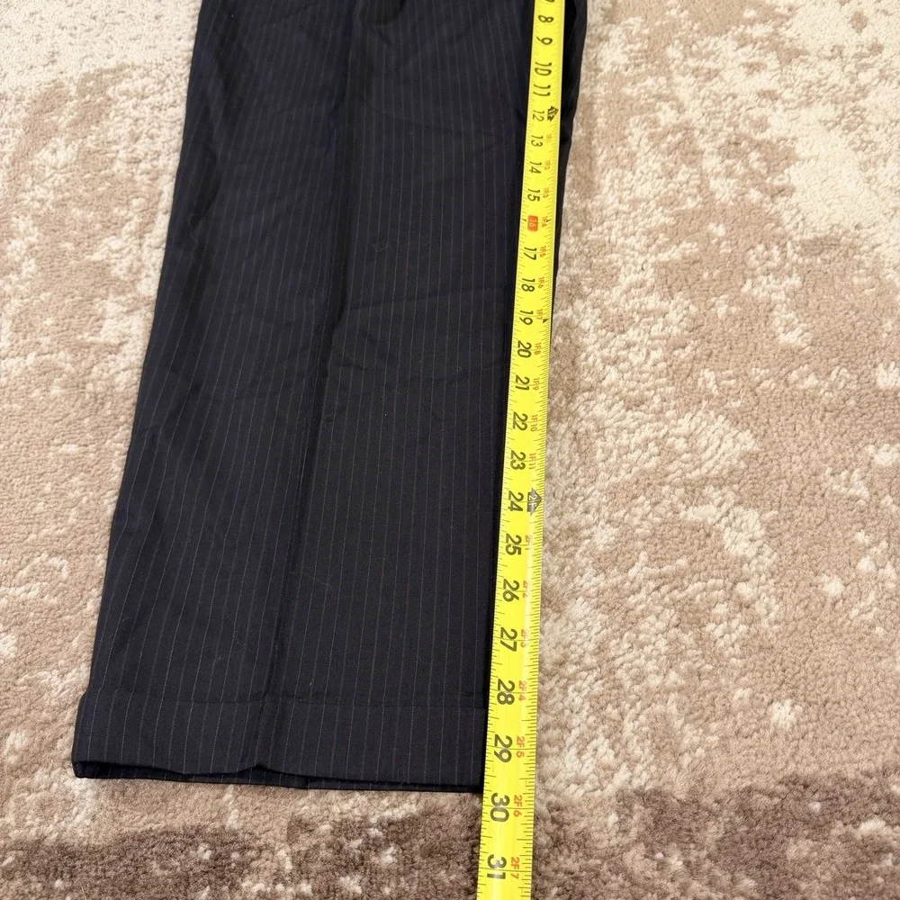 Vtg Chaps Ralph Lauren Suit Mens Wool Cashmere Stripe Black 46R 40x30 Classic